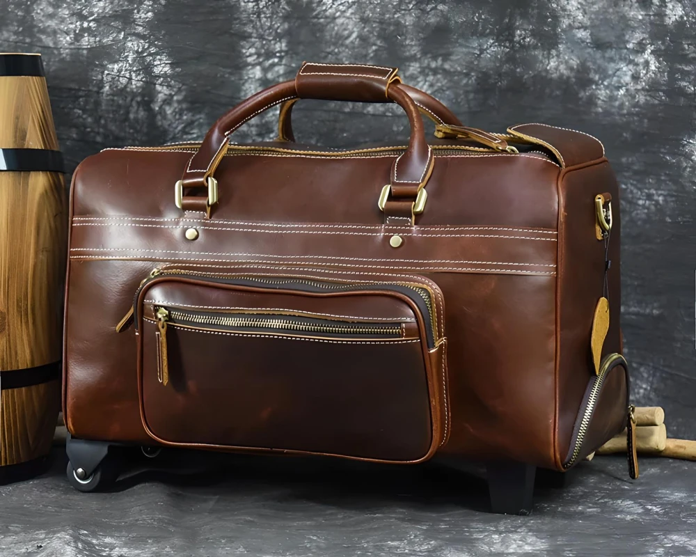 leather duffle bag carry on