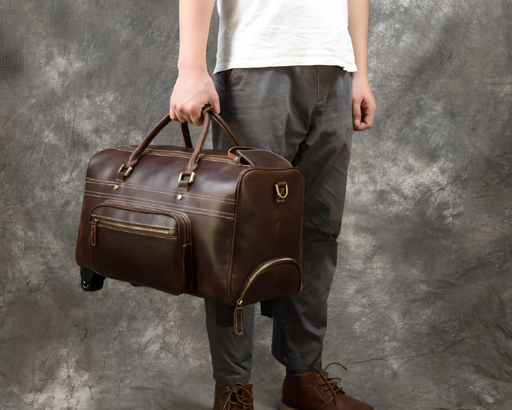 mens leather carry on luggage